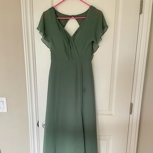 Chiffon V-neck flutter sleeve Bridesmaid Dress floor length A-line with leg slit